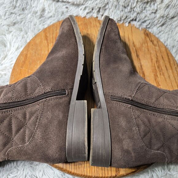 Lands Ends Womens Size 7M Brown Suede Tall Knee High Sweater Trim Heeled Boots - Picture 9 of 11